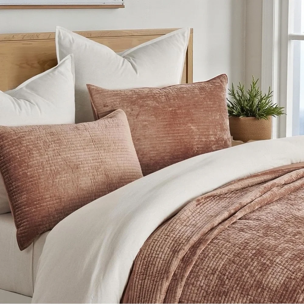 NEW West Elm Velvet Terracotta Clay Queen / King Bedding Comforter & Sham Set
